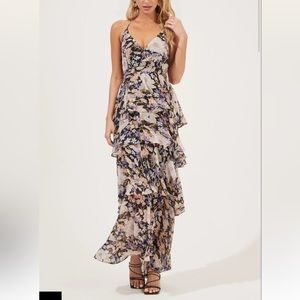 ASTR ROSANA FLORAL TIERED RUFFLE MAXI DRESS